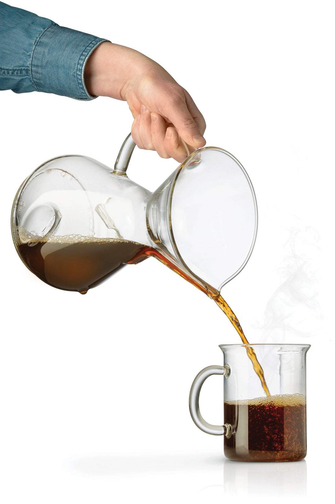 Pouring coffee from the ChemAer coffeemaker into a Murray Mug