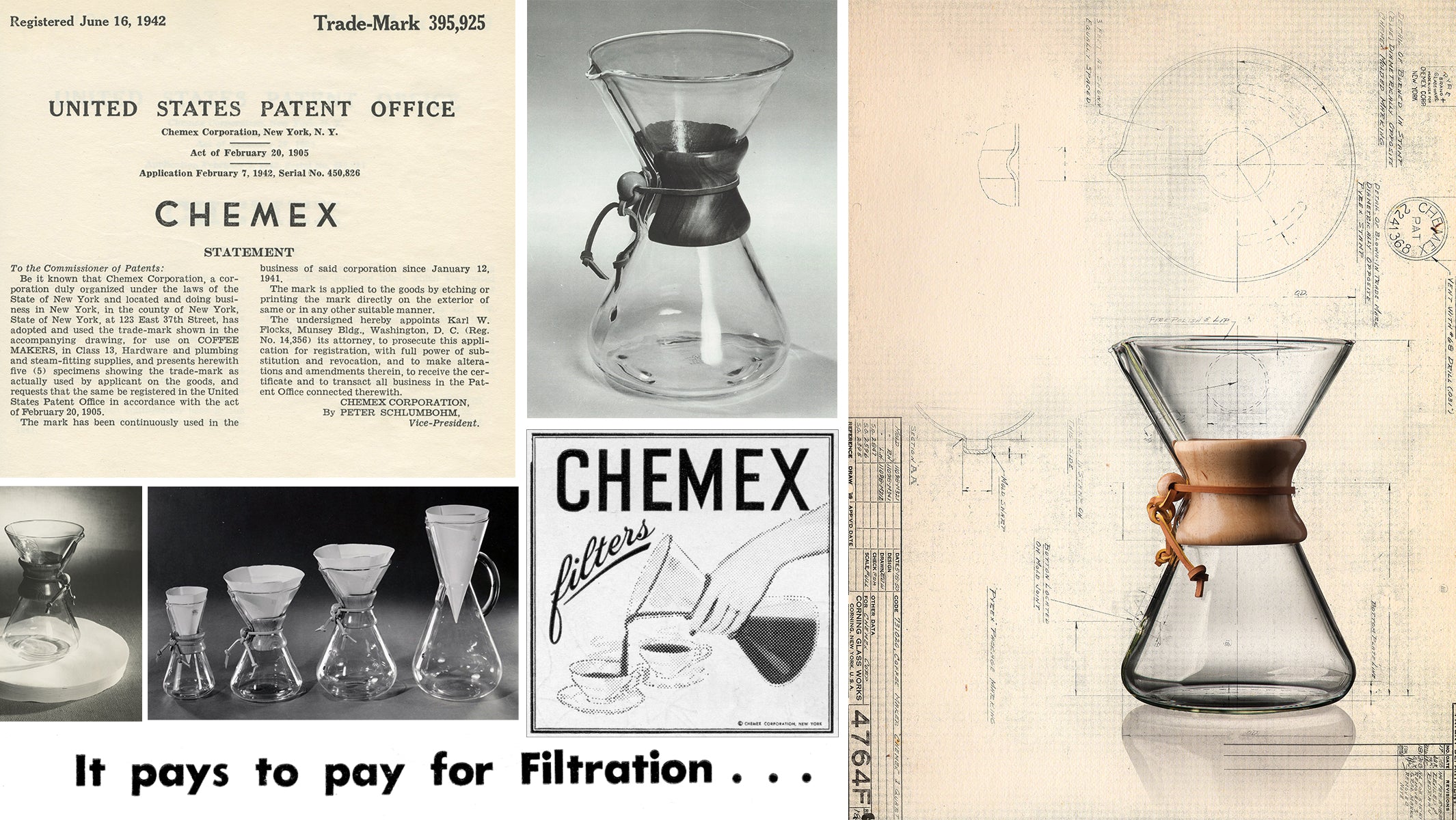 a collage of chemex history pieces.