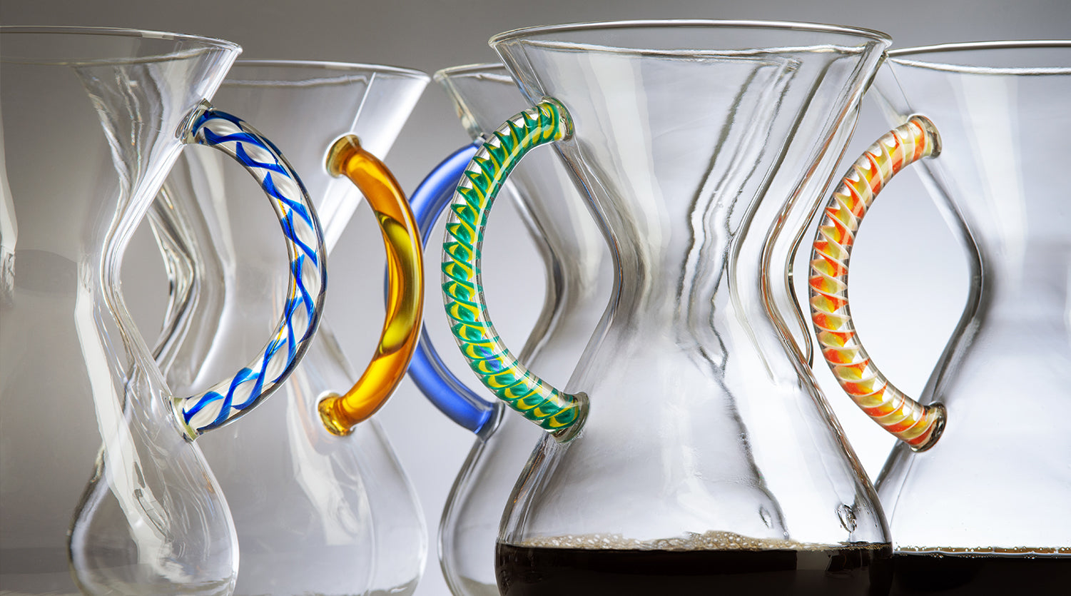 photo showcases all of the color glass handles close-up
