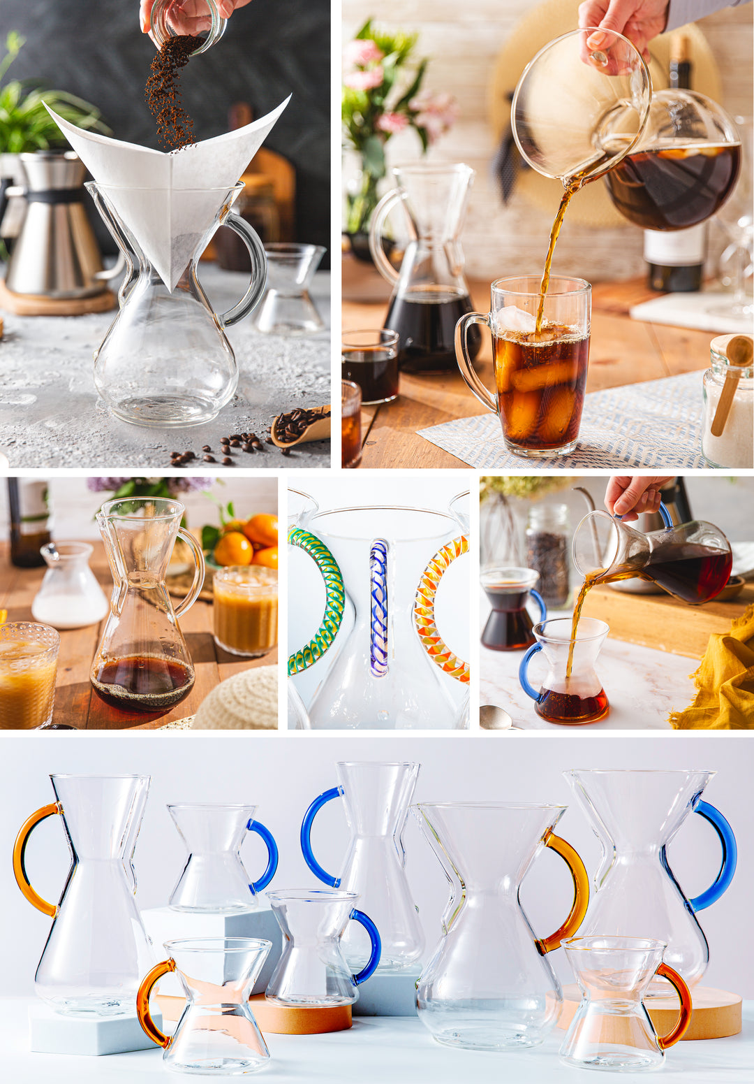 Collage of glass handle coffeemakers