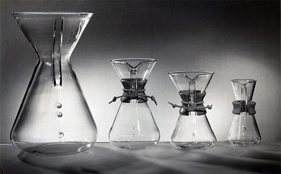 Four early Chemex coffeemakers — 1943 design lineup