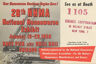 28th NHMA National Housewares Exhibit — Booth 1105, Navy Pier Drill Hall, Chicago, January 16–23 1958