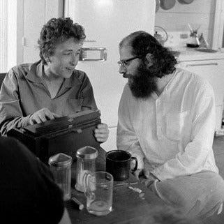 bob dylan and alan ginsberg in a kitchen with a chemex 