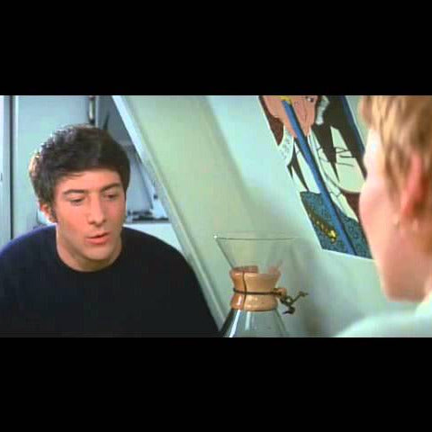 This image shows a scene from the 1969 film John and Mary featuring actors Dustin Hoffman and Mia Farrow.