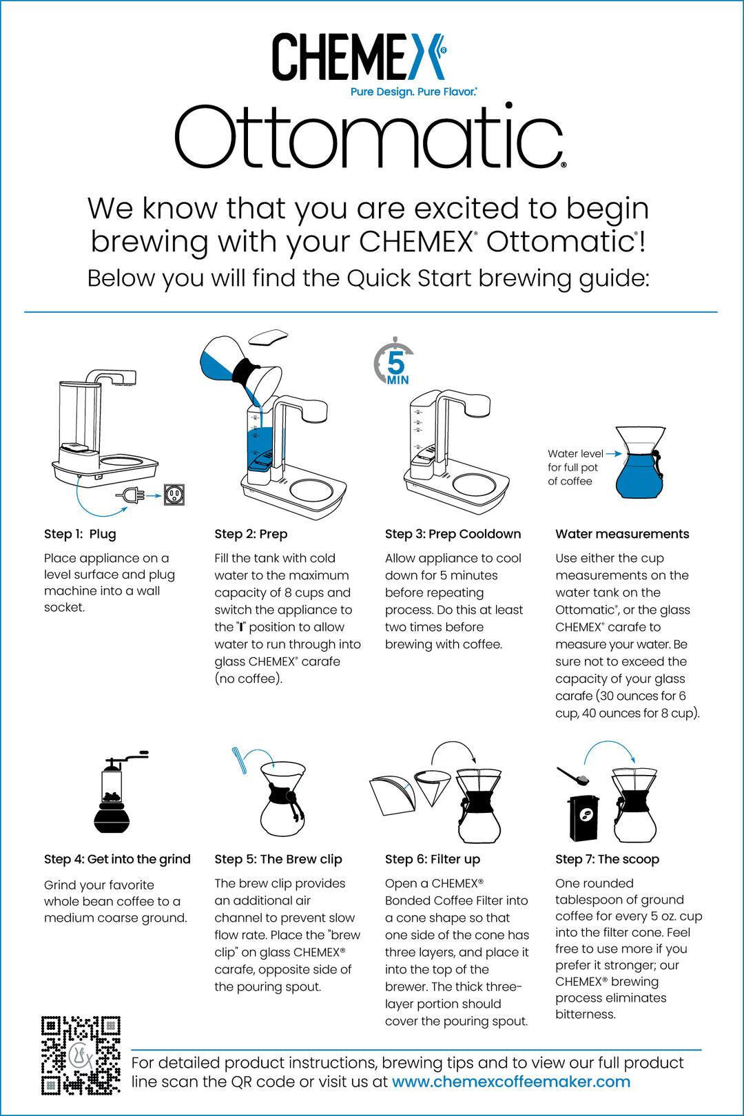 CHEMEX Ottomatic brewing guide with step-by-step instructions and illustrations.