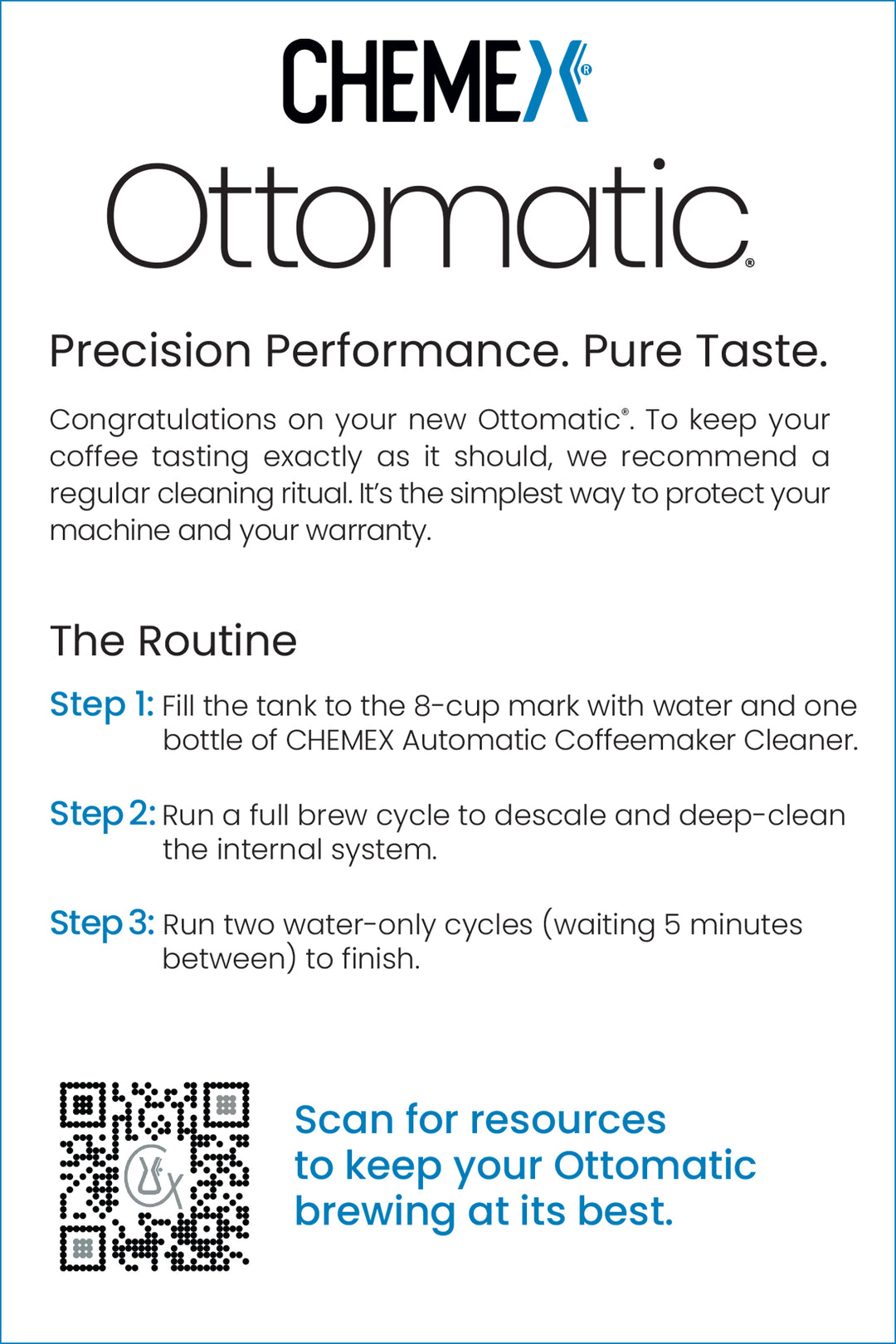 Chemex Ottomatic cleaning instructions on a white background