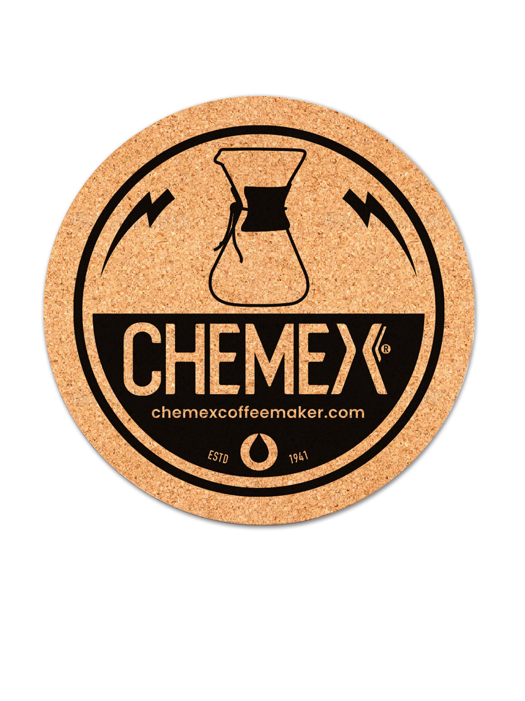 5.75" Cork coaster with Chemex logo printed in black