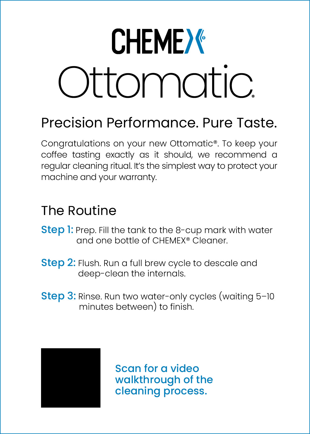 Chemex Ottomatic cleaning instructions on a white background