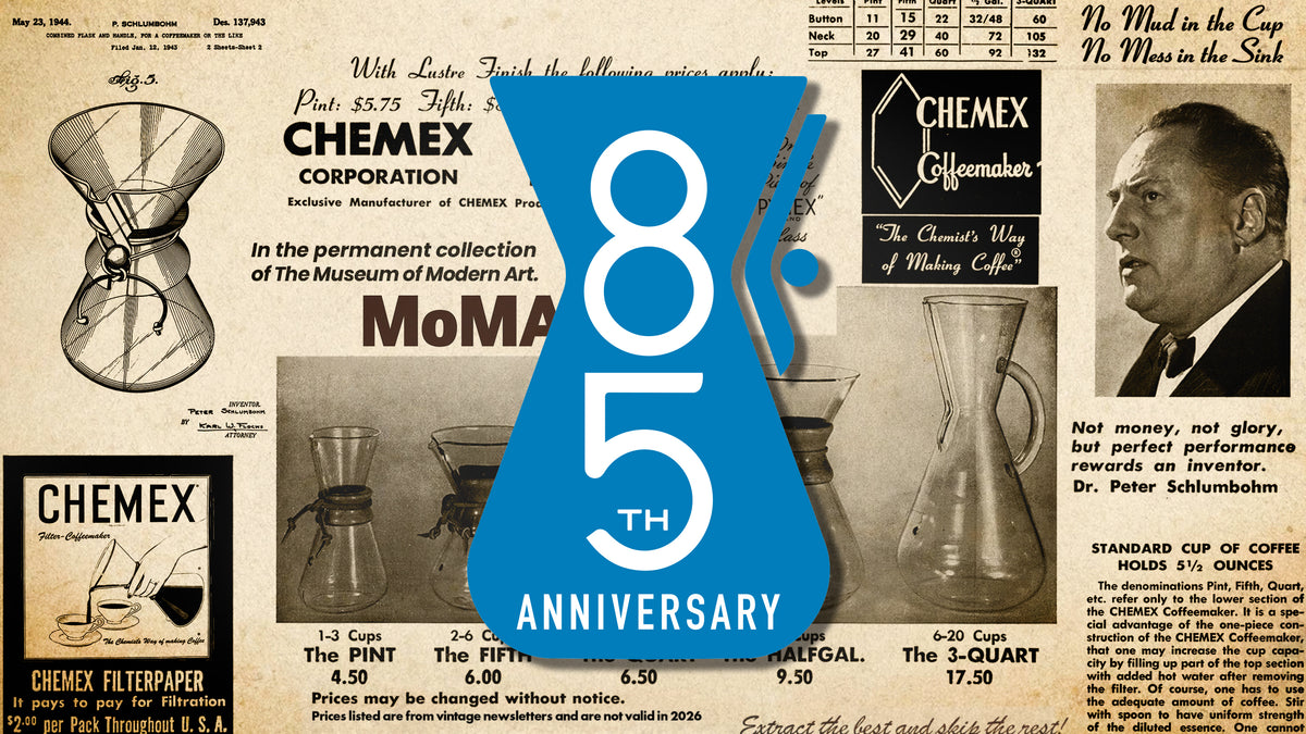 85th anniersary header featuring an 85th anniversary badge in CHEMEX blue large an centered. in the background a collage of old newsletters and graphics. 