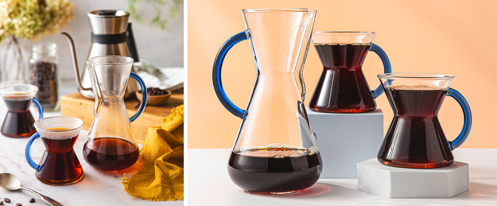 Three Cup Sapphire Glass Handle Set – Chemex Coffeemakers & Filters