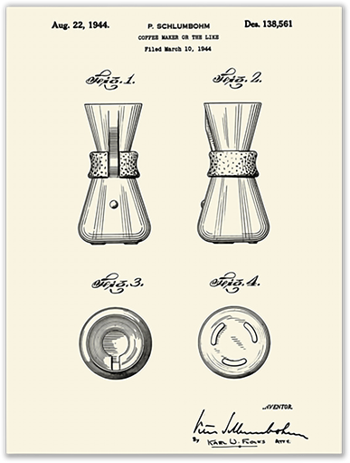 P. Schlumbohm 1944 design patent Des. 138,561 — Coffee Maker or the Like, filed March 10 1944, issued August 22 1944
