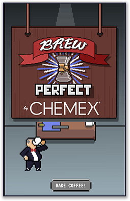 Brew Perfect by Chemex — retro pixel-art video game splash screen, 2019