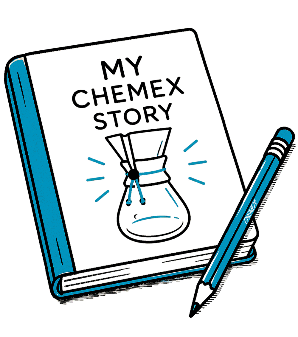 An illustration of book and pencil, the book cover says My CHEMEX Story